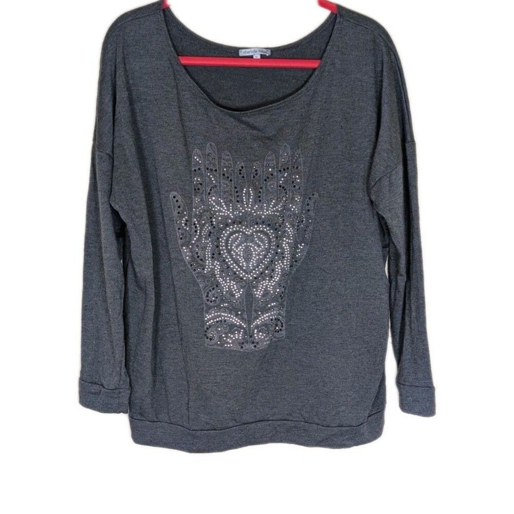 Charlotte Russe Womens T Shirt Size XL Top Long Sleeve Hamsa Graphic Gray